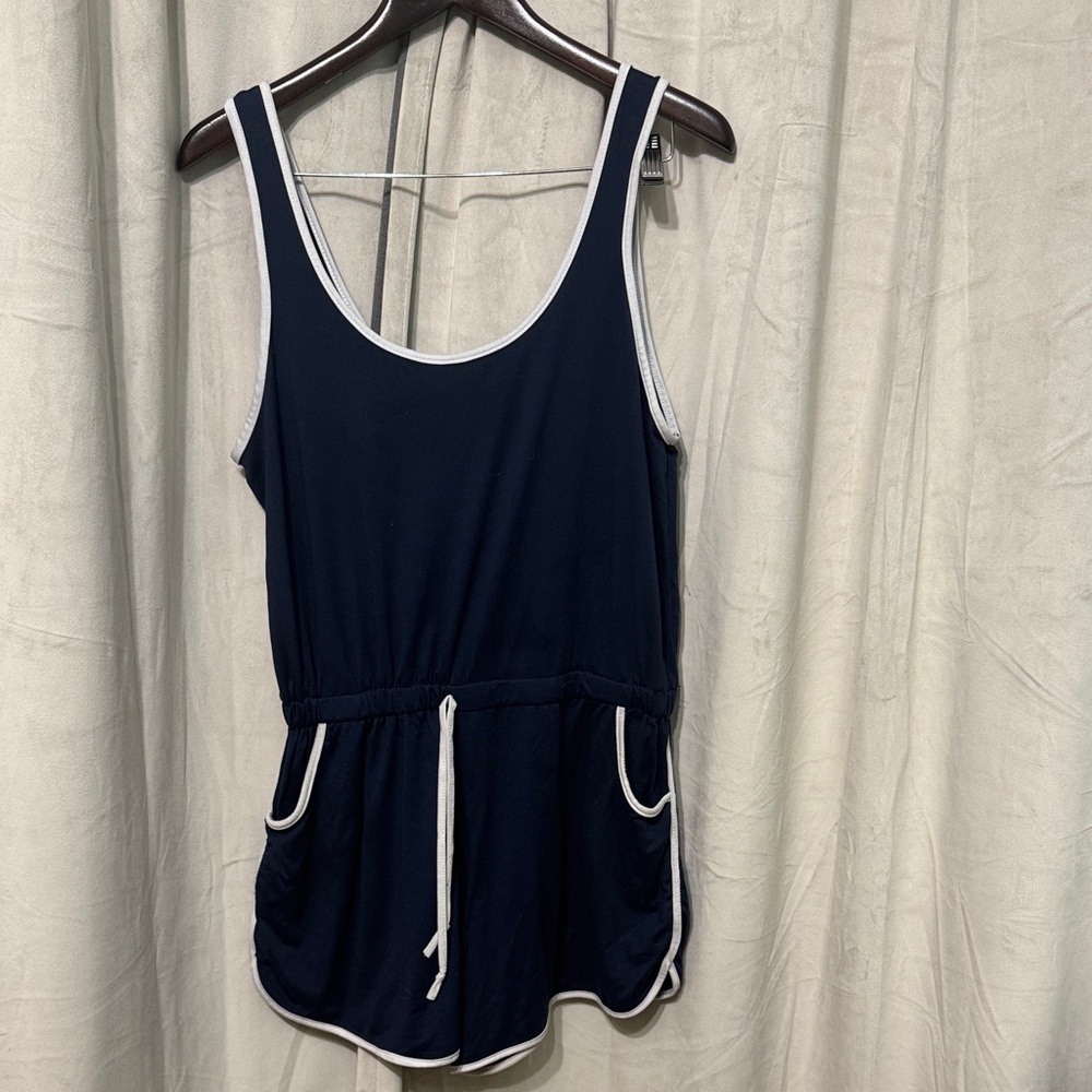 Shosho Navy Blue Sleeveless Top with White Trim